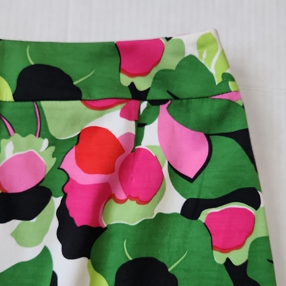 Talbots Skirt 6 Petite Floral Green Pink Multicolor silk cotton stretch Spring - Picture 2 of 11
